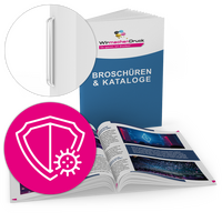 Broschüre mit Drahtheftung, Endformat DIN lang (99 x 210 mm), 8-seitig inkl. Schutzlack