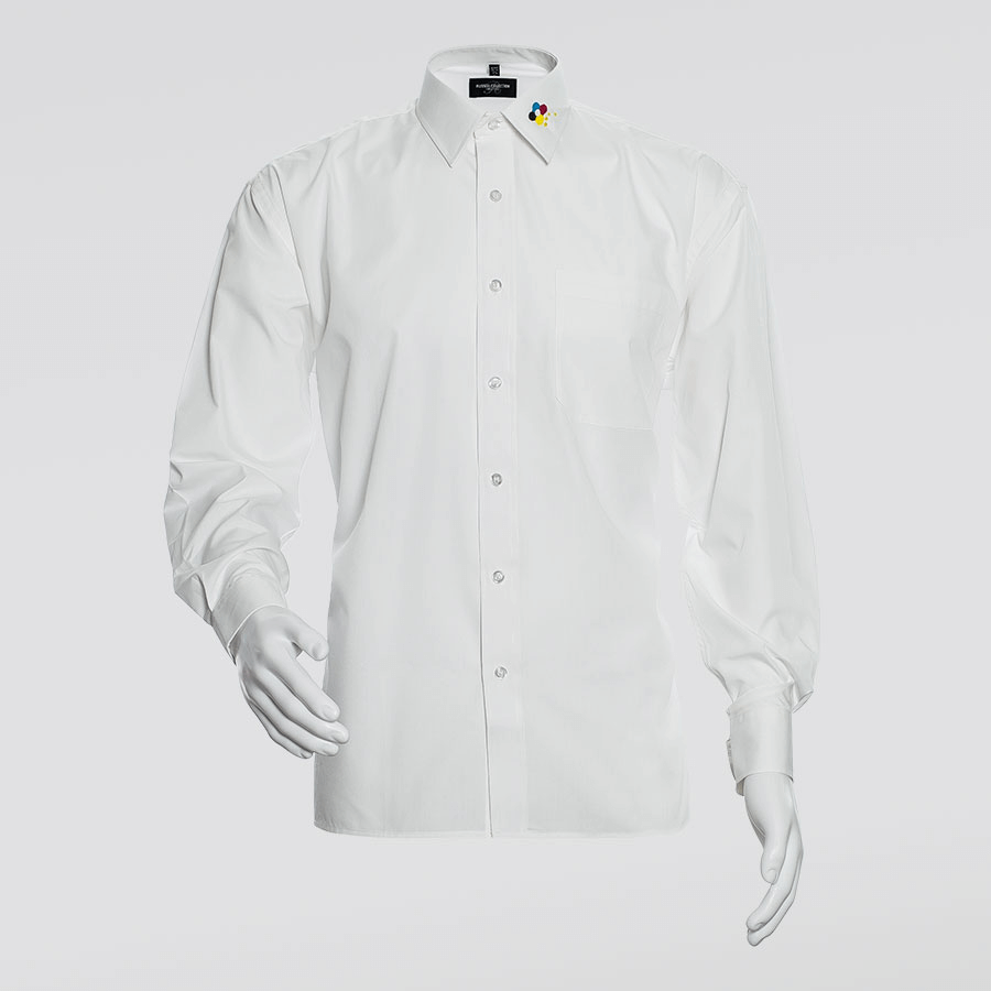 Hochwertiges weißes Hemd mit mehrfarbiger Stickerei am Kragen