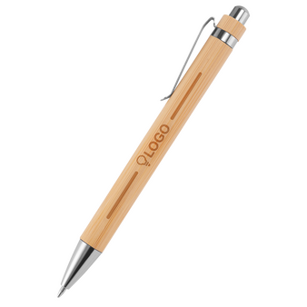 Bambus-Kugelschreiber mit Metallclip und einseitiger Lasergravur