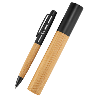 Bambus-Kugelschreiber Schwarz mit einseitiger Lasergravur