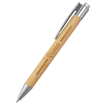 Bambus-Kugelschreiber Silber mit einseitiger Lasergravur