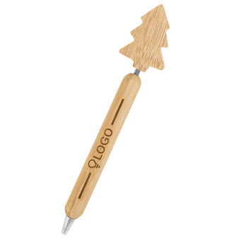 Bambus-Weihnachtskugelschreiber mit einseitiger Lasergravur