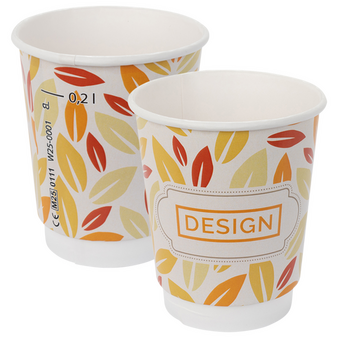 Bio-Becher doppelwandig mit Eichstrich 200 ml, 4/0-farbig (CMYK)