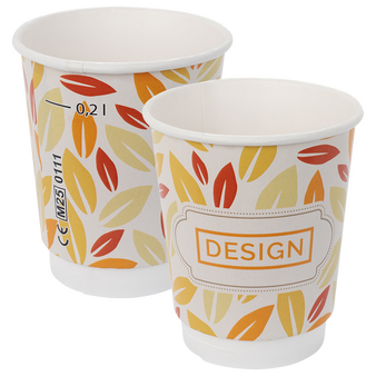 Bio-Becher doppelwandig mit Eichstrich 200 ml, 4/0-farbig (CMYK)