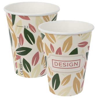 Bio-Becher einwandig mit Eichstrich 300 ml, 4/0-farbig