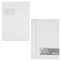 Briefumschlag DIN C4 (Lasche an der breiten Seite) haftklebend mit Fenster einseitig 0/1 bedruckt (Rückseite)