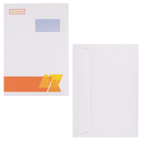 Couverts Format C4 (Lasche an der langen Seite), haftklebend mit Fenster rechts, einseitig 4/0 farbig bedruckt