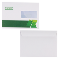 Couverts Format C5 (Lasche an der langen Seite), haftklebend mit Fenster rechts, einseitig 4/0 farbig bedruckt