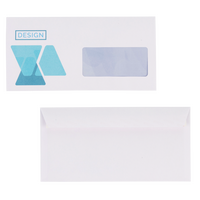 Couverts Format C6/5 (Lasche an der langen Seite), haftklebend mit Fenster rechts, einseitig 4/0 farbig bedruckt