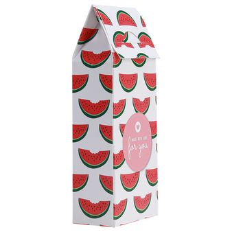 Dachverpackung mit Steckboden mit Längsnaht (7 x 4 x 13 cm plus Dach) einseitig bedruckt 4/0-farbig