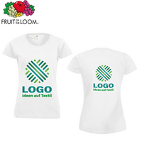 Damen-T-Shirt Basic, weiß - Fruit of the Loom, mit zwei Druckpositionen