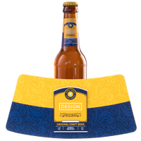 Nassleimetikett , farbig bedruckt, mit flasche