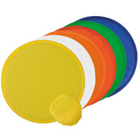aufgereihte Nylon Frisbees in vielen Farben mit Etui