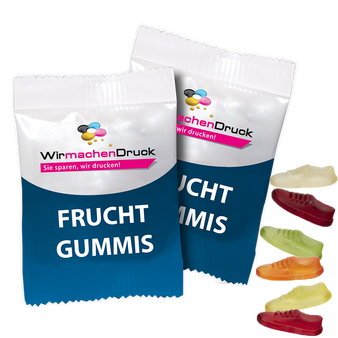 Fruchtgummi-Tütchen 10g (Form: Joggingschuh), 4/4 farbig beidseitig bedruckt