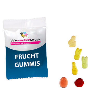 Fruchtgummi-Tütchen 10g (Form: Ostermischung), 4/0 farbig einseitig bedruckt