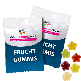 Fruchtgummi-Tütchen 10g (Form: Sternchen), 4/4 farbig beidseitig bedruckt