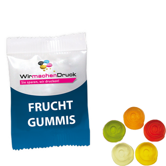 Fruchtgummi-Tütchen 10g (Form: @-Zeichen), 4/0 farbig einseitig bedruckt