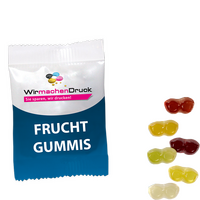 Fruchtgummi-Tütchen 10g (Form: Brille), 4/0 farbig einseitig bedruckt