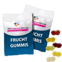 Fruchtgummi-Tütchen 10g (Form: Brille), 4/4 farbig beidseitig bedruckt