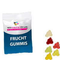 Fruchtgummi-Tütchen 10g (Form: Fahrradfahrer), 4/0 farbig einseitig bedruckt