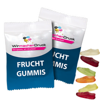 Fruchtgummi-Tütchen 10g (Form: Joggingschuh), 4/4 farbig beidseitig bedruckt