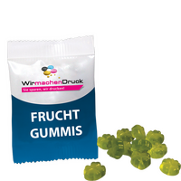 Fruchtgummi-Tütchen 10g (Form: Kleeblatt), 4/0 farbig einseitig bedruckt