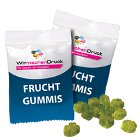 Fruchtgummi-Tütchen 10g (Form: Kleeblatt), 4/4 farbig beidseitig bedruckt