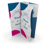 Hochzeitskarte, gefalzt auf DIN lang, vertikaler Doppelparallelfalz, 8-seitig