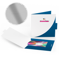 Mappe für CD-Verpackung 13,5 x 13,5 cm, 2-teilig mit Verschluss, 4/0 farbig (Außenseite bedruckt), mit Mattfolie kaschiert