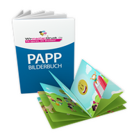 Pappbilderbuch mit Lay-Flat-Bindung DIN A4 hoch 20 Seiten 4/4-farbig beidseitig bedruckt