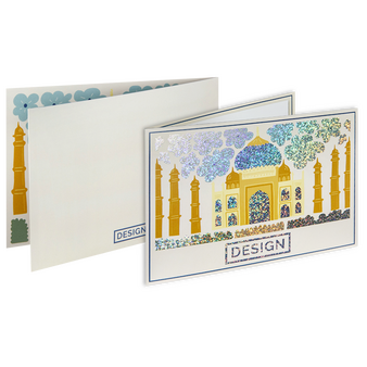 Postkarte, gefalzt auf DIN A7 quer, 4-seitig, mit partieller Glitzer-Lackveredelung