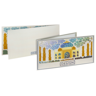 Postkarte, gefalzt auf DIN lang quer (21,0 x 9,9 cm), 4-seitig, mit partieller Glitzer-Lackveredelung