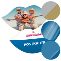 Postkarte, Stanzform Kuss, mit allen Veredelungskombinationen