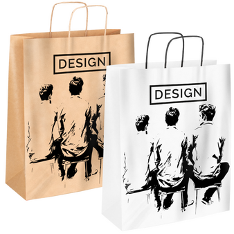 Rundum bedruckte Papiertragetasche mit Papierkordeln, 18 x 22,5 x 9 cm, 1/0-farbig