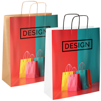 Rundum bedruckte Papiertragetasche mit Papierkordeln, 24 x 34 x 9 cm, 4/0-farbig