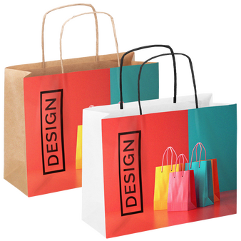 Rundum bedruckte Papiertragetasche mit Papierkordeln, 34 x 24 x 10 cm, 4/0-farbig