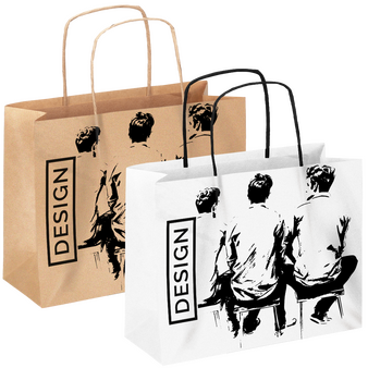 Rundum bedruckte Papiertragetasche mit Papierkordeln, 48 x 35 x 13 cm, 1/0-farbig