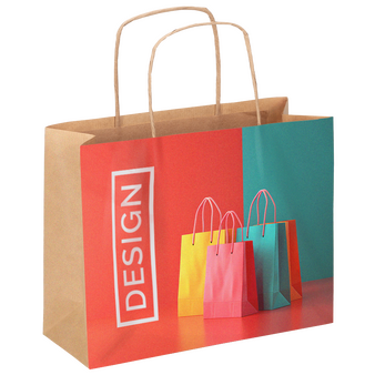 Rundum bedruckte Papiertragetasche mit Papierkordeln, 48 x 35 x 13 cm, 4/0-farbig + Weißdruck