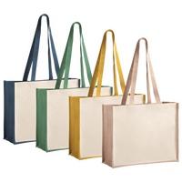 Shopper aus laminierter Jute und Baumwolle mit langen Henkeln, ohne Werbeanbringung