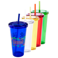 Transparenter XL-Becher mit Trinkhalm bedruckt