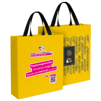 WmD-Imprint-Logo, einseitig farbig bedruckte Papiertragetasche in M mit Schleifenband, 34 x 39 x 11 cm, 4/0-farbig