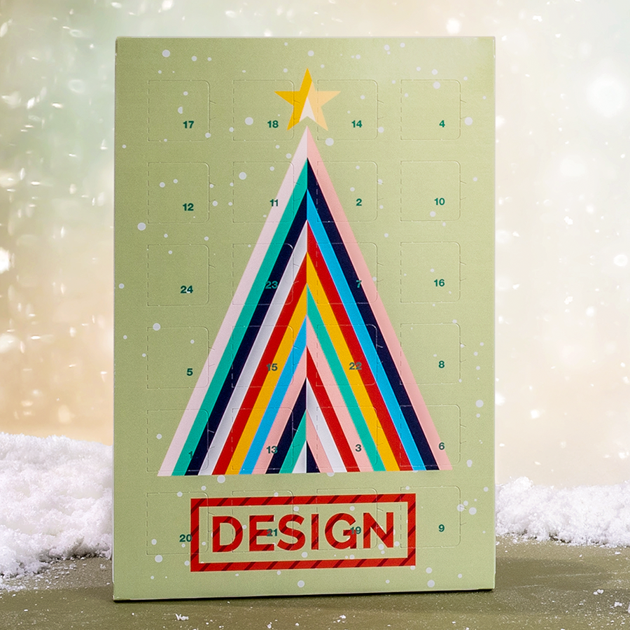 Bedruckter Premium-Schoko-Adventskalender, als Tischkalender im Hochformat