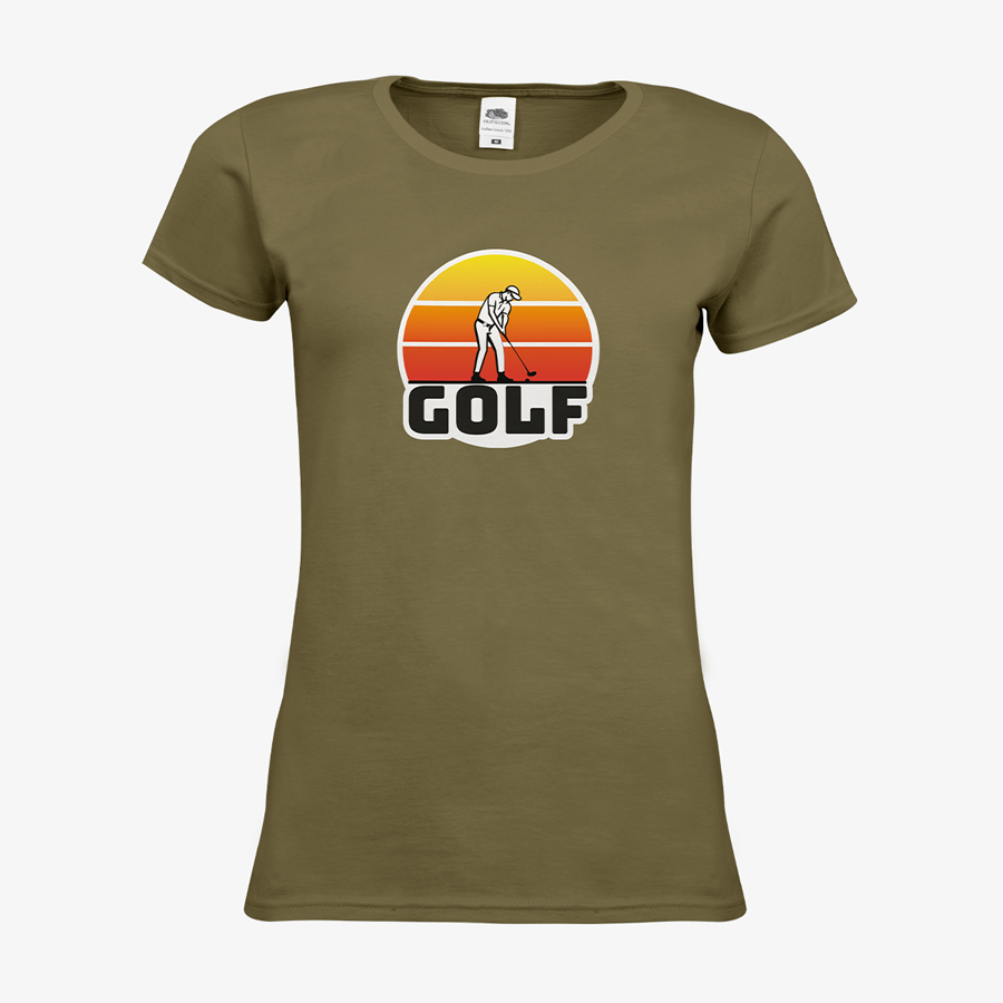 T-Shirt mit Motiv Golfspielen Fruit of the Loom Premium olivefarben