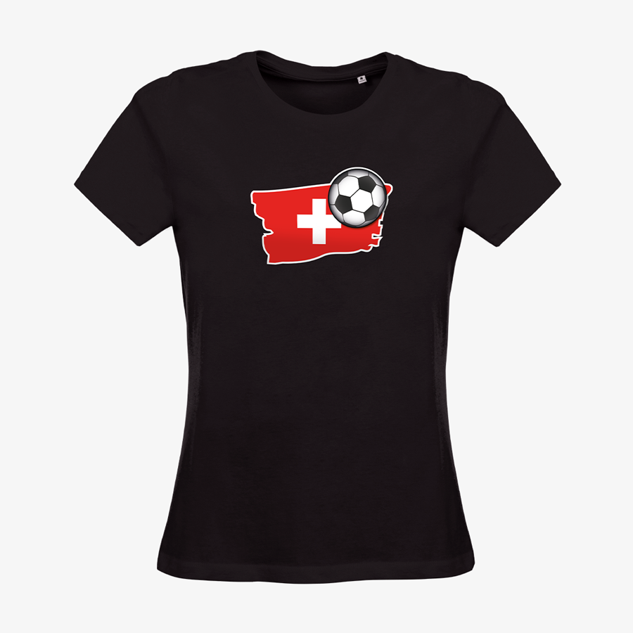 T-Shirt mit Motiv Fussball Schweiz Damen BC Organic black