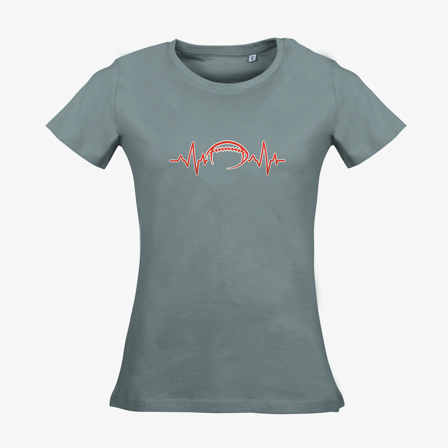 T-Shirt mit Motiv Football EKG-Line für Damen Russell Organic grau
