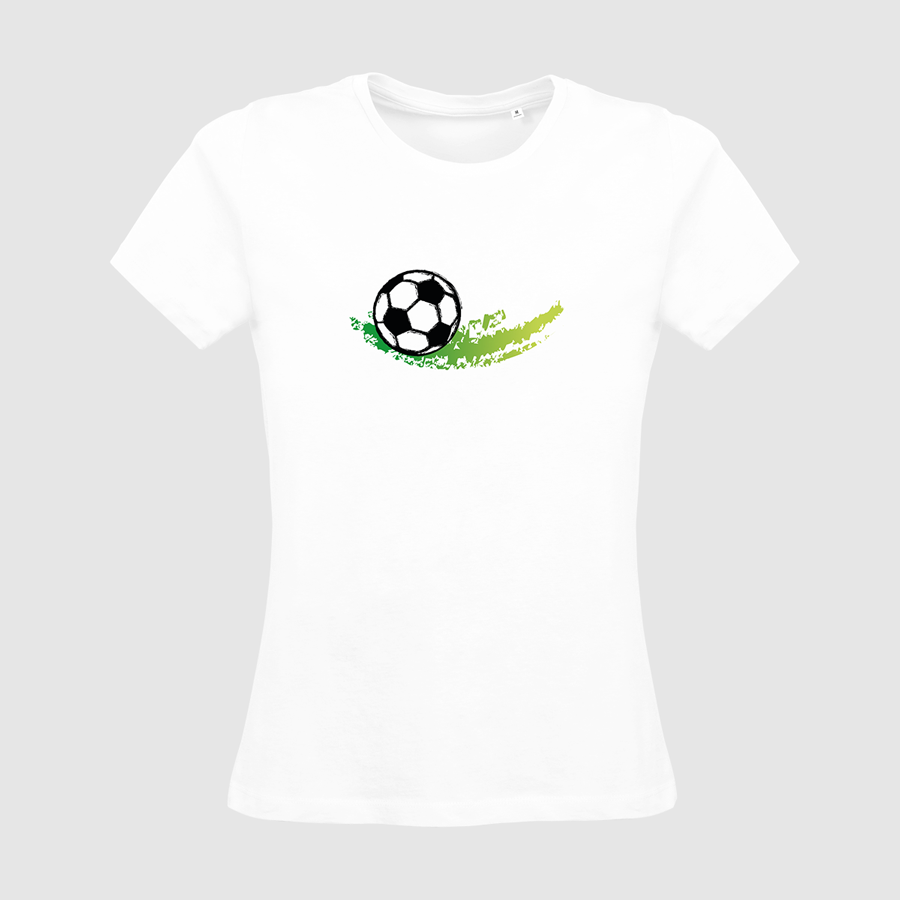 Organic-T-Shirt für Damen mit Fussball-Motiv in weiss