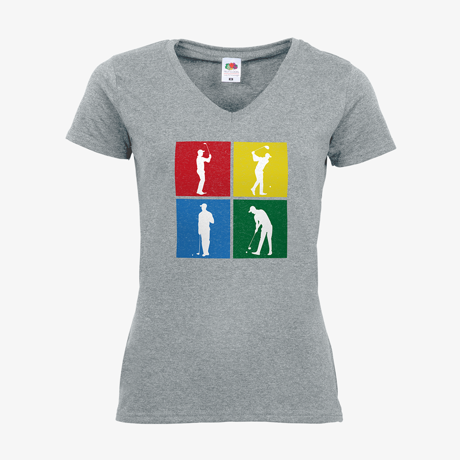 T-Shirt mit Standardmotiv Golf Damen V-Ausschnitt in grau
