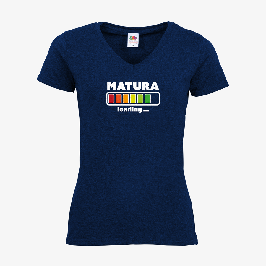 T-Shirt mit Motiv Matura Loading für Damen Fruit of the Loom V-Ausschnitt