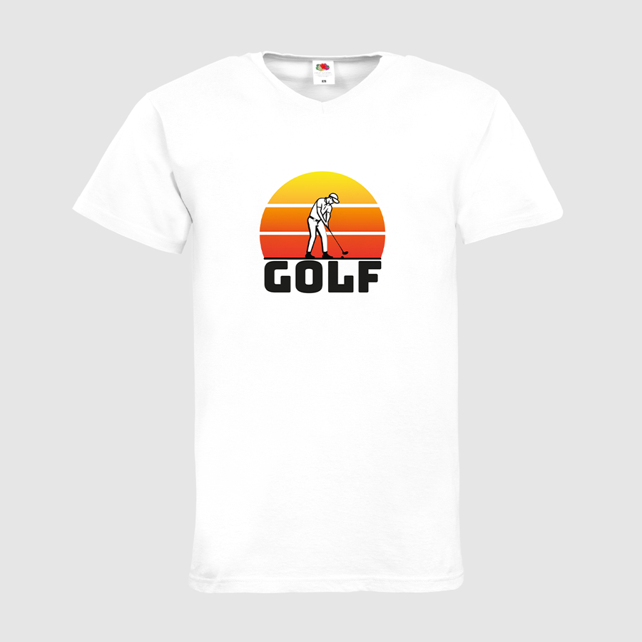 Herren-T-Shirt mit V-Ausschnitt mit Golf-Motiv weiss