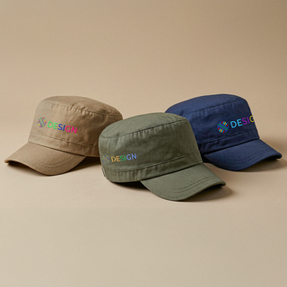 Drei personalisierte Army-Caps in verschiedenen Farben